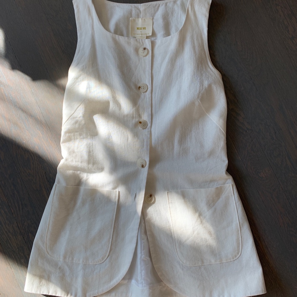 Anthropologie Maeve white linen vest - Picture 3 of 7